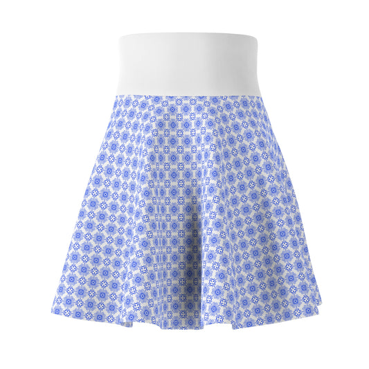 Blue Greek Floral Skater Skirt — Soft Pastel Pattern AOP