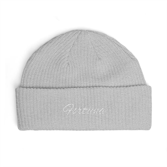 Fortuna Script Cuff Beanie | Embroidered Knit Hat