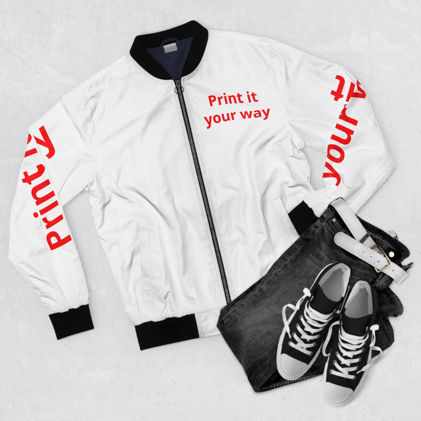 Bomber Jacket — "Print it your way" White Custom Graphic