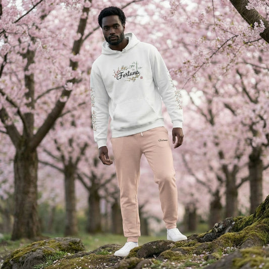 Fortuna hoodie | botanical lettering, sleeve florals