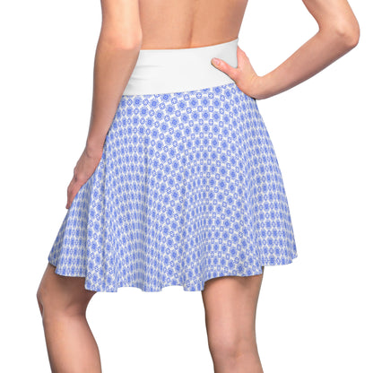 Blue Greek Floral Skater Skirt — Soft Pastel Pattern AOP