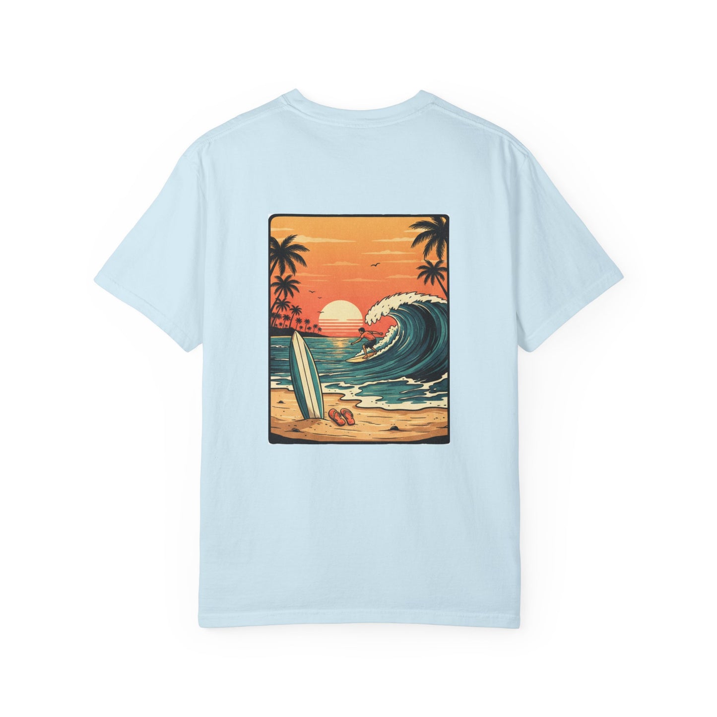 Sunset Surf Scene T-shirt | Retro Beach Wave Illustration