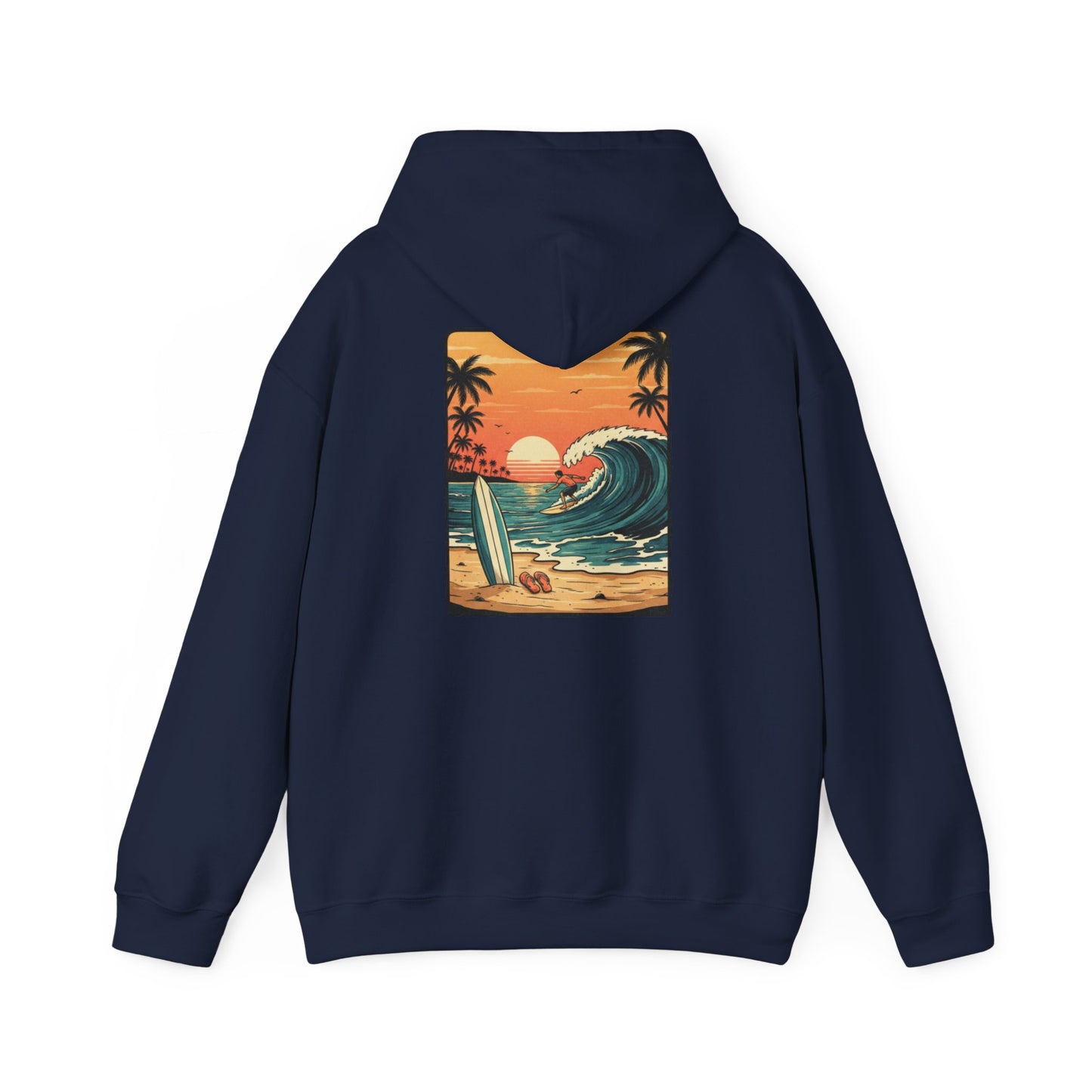 Retro Sunset Surf Scene Hoodie | Beach Wave Palm Trees