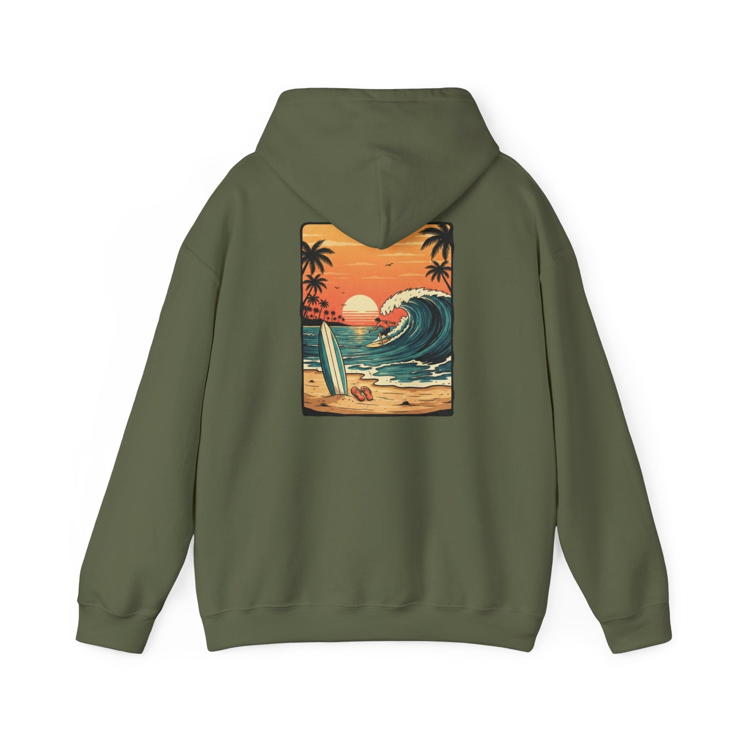 Retro Sunset Surf Scene Hoodie | Beach Wave Palm Trees