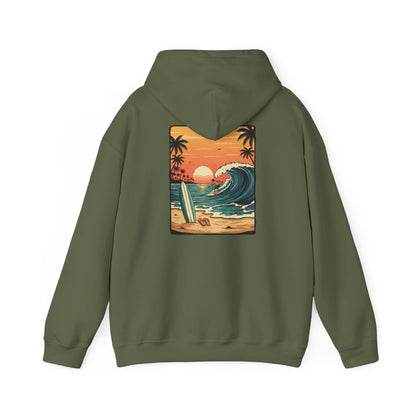 Retro Sunset Surf Scene Hoodie | Beach Wave Palm Trees