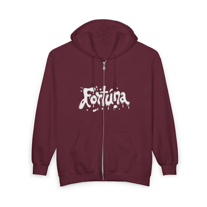 Fortuna Drip Zip Hoodie — Liquid Script Full-Zip Hoodie