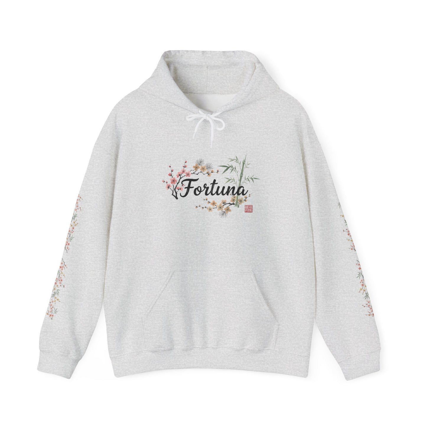 Fortuna hoodie | botanical lettering, sleeve florals
