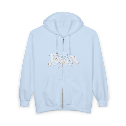 Fortuna Drip Zip Hoodie — Liquid Script Full-Zip Hoodie