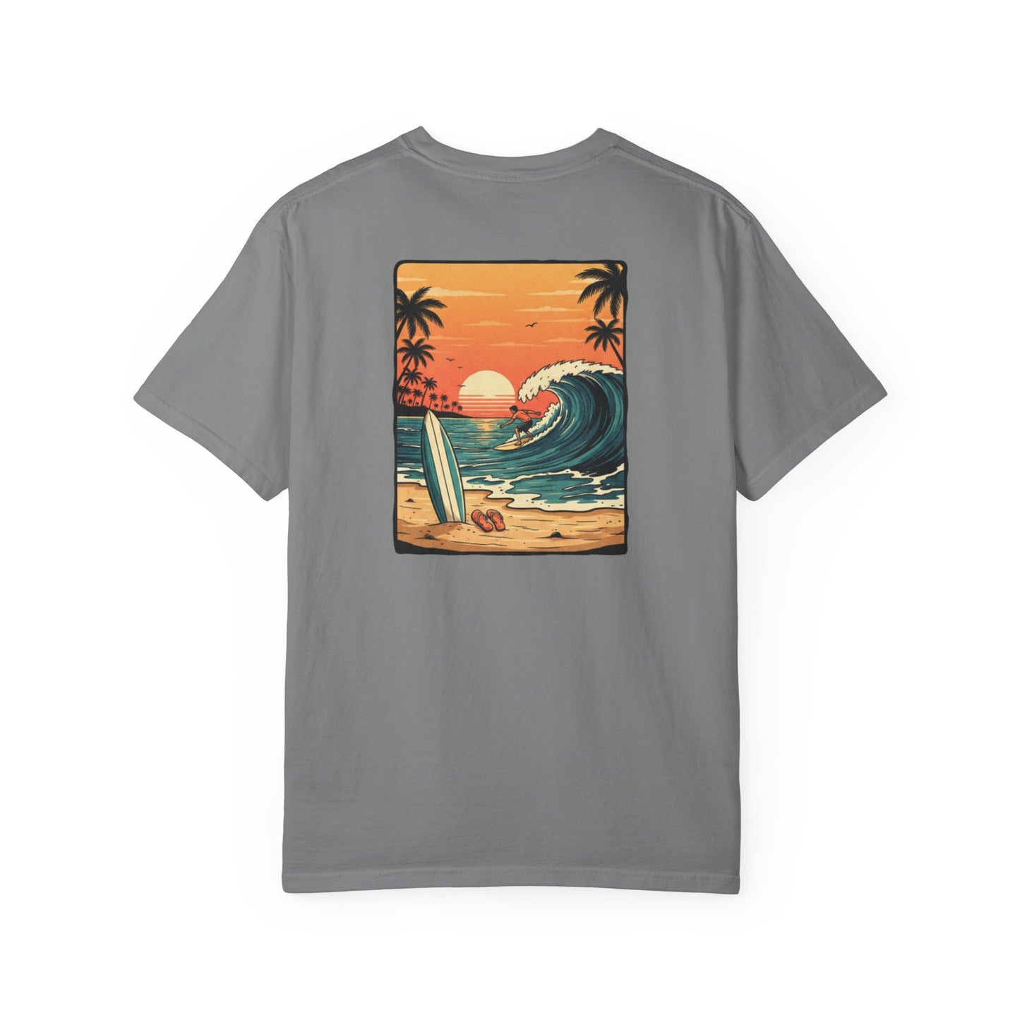 Sunset Surf Scene T-Shirt | Beach Wave Surfboard Tee