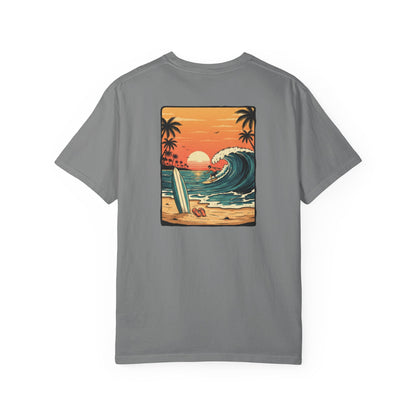 Sunset Surf Scene T-Shirt | Beach Wave Surfboard Tee