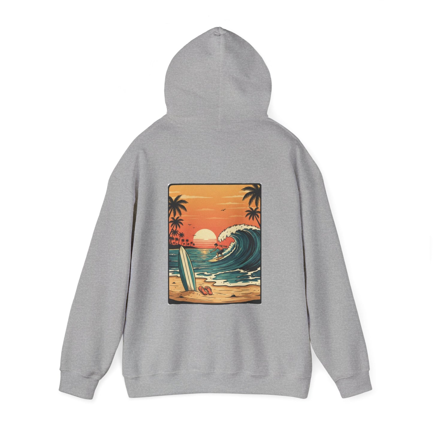 Retro Sunset Surf Scene Hoodie | Beach Wave Palm Trees