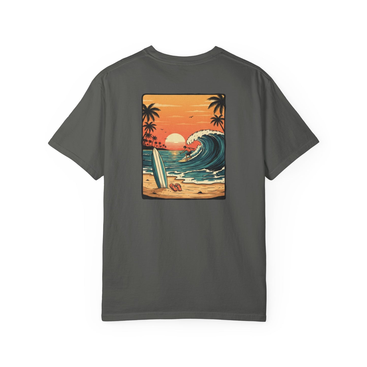Sunset Surf Scene T-Shirt | Beach Wave Surfboard Tee