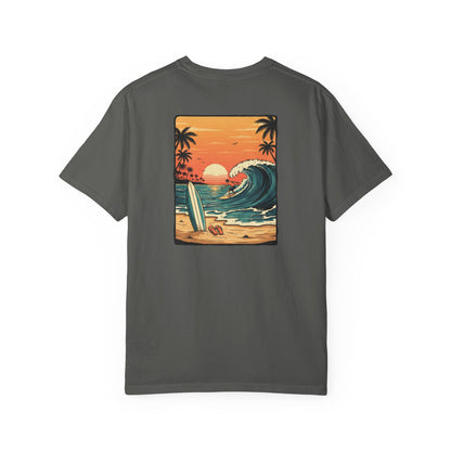 Sunset Surf Scene T-Shirt | Beach Wave Surfboard Tee