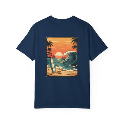 Sunset Surf Scene T-Shirt | Beach Wave Surfboard Tee