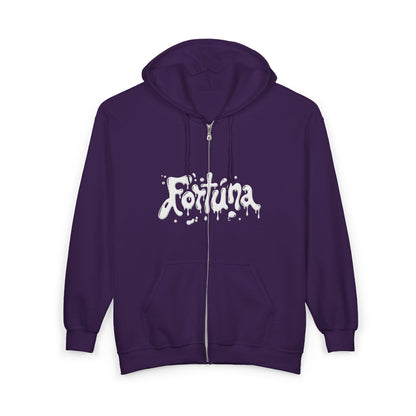 Fortuna Drip Zip Hoodie — Liquid Script Full-Zip Hoodie