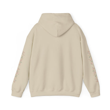 Fortuna hoodie | botanical lettering, sleeve florals