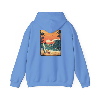 Retro Sunset Surf Scene Hoodie | Beach Wave Palm Trees