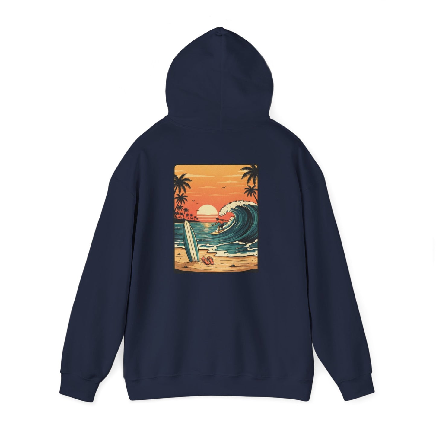 Retro Sunset Surf Scene Hoodie | Beach Wave Palm Trees