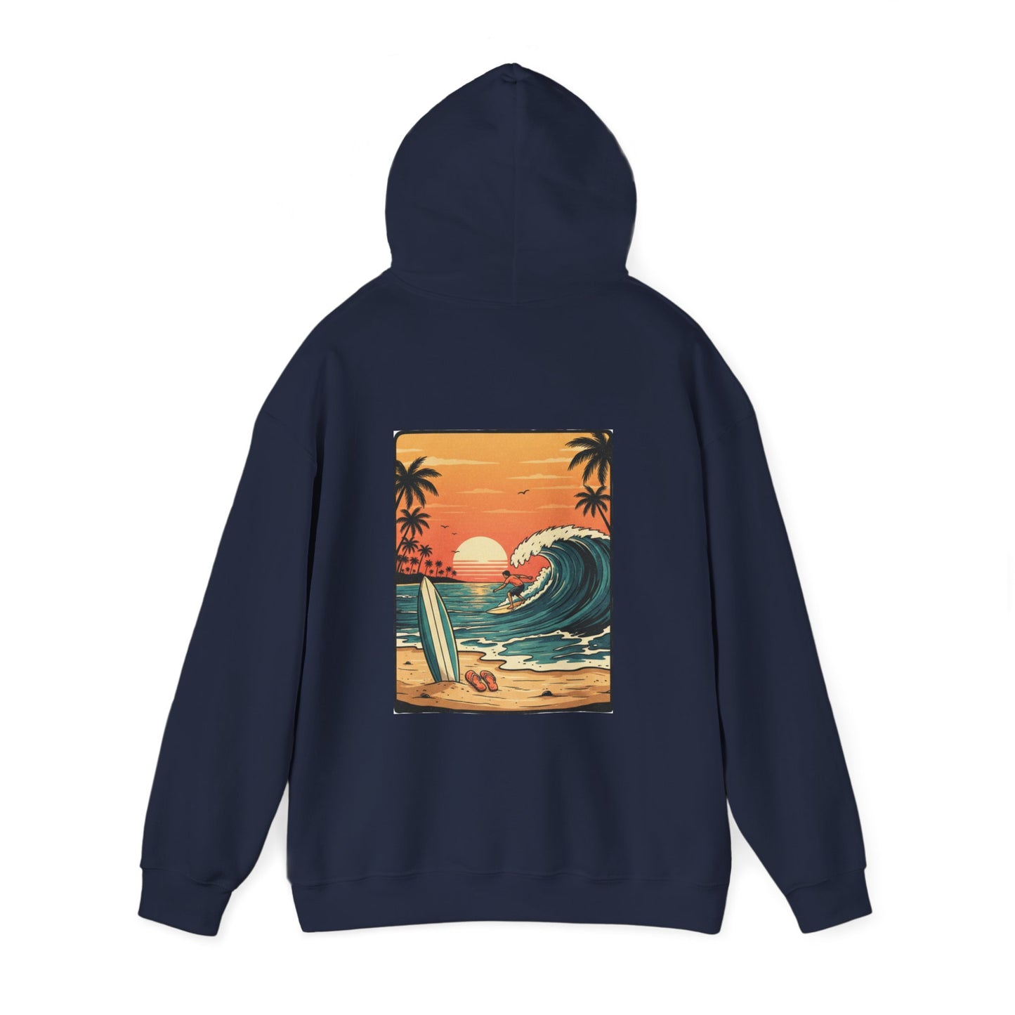 Retro Sunset Surf Scene Hoodie | Beach Wave Palm Trees