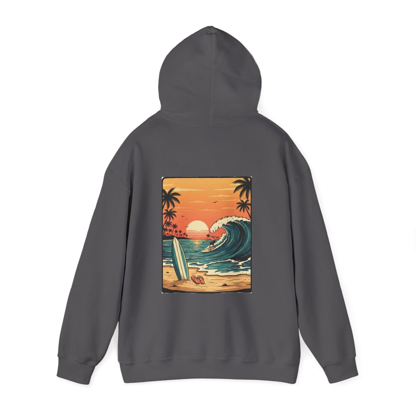 Retro Sunset Surf Scene Hoodie | Beach Wave Palm Trees