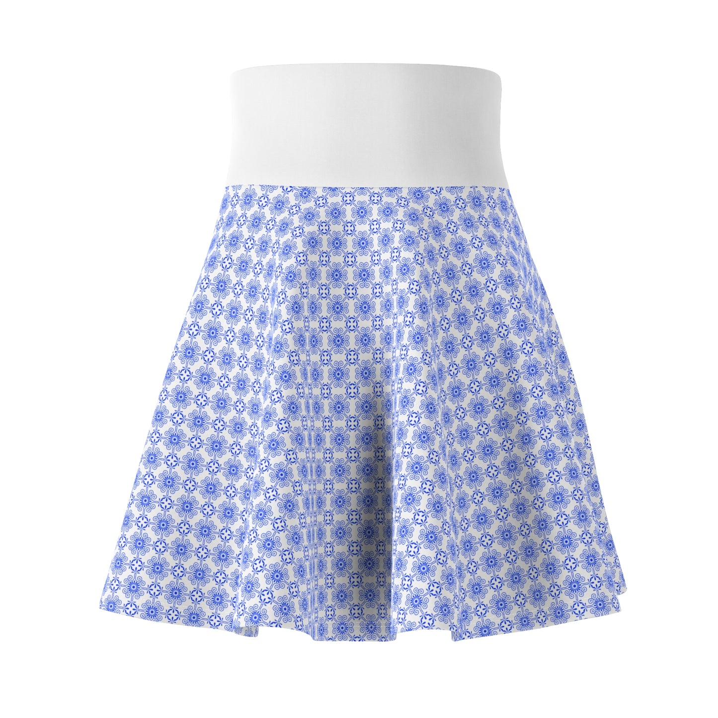 Blue Greek Floral Skater Skirt — Soft Pastel Pattern AOP