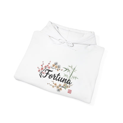 Fortuna hoodie | botanical lettering, sleeve florals