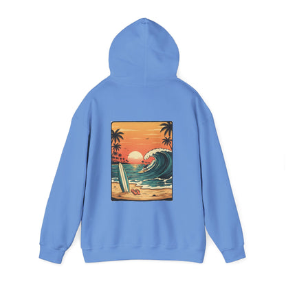 Retro Sunset Surf Scene Hoodie | Beach Wave Palm Trees