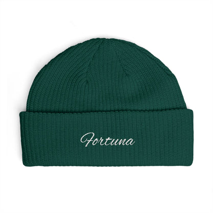 Fortuna Script Cuff Beanie | Embroidered Knit Hat