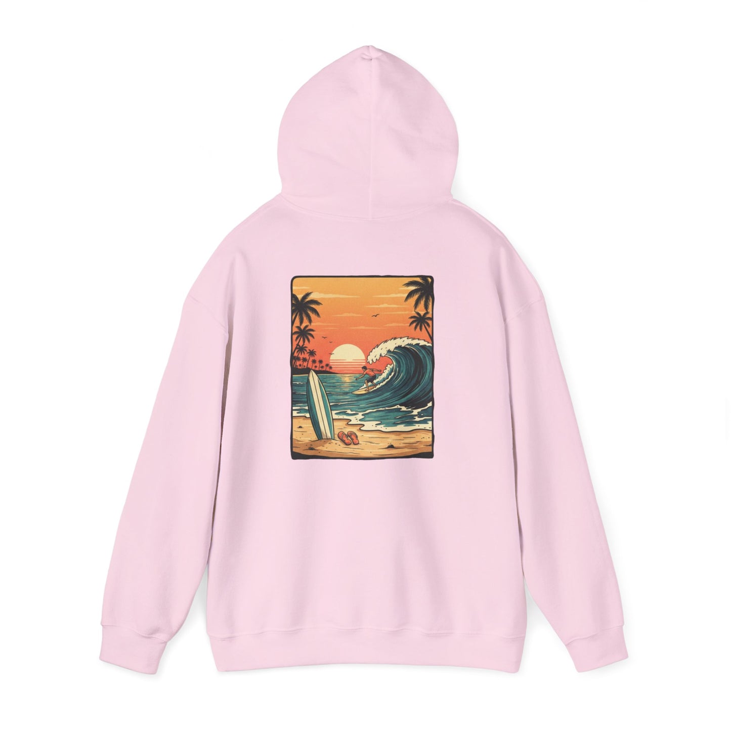 Sunset Surf Scene Hoodie | Retro Beach Wave Surfboard Palm Trees