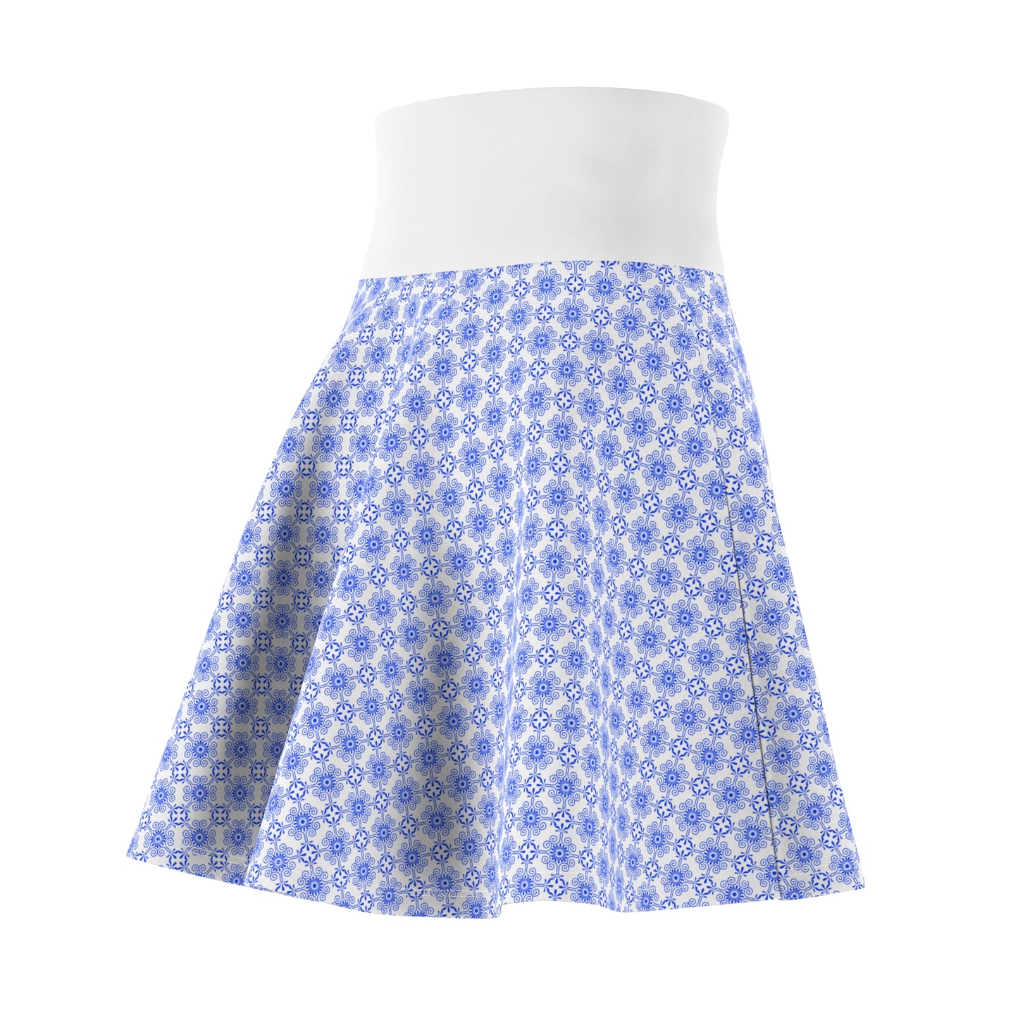 Blue Greek Floral Skater Skirt — Soft Pastel Pattern AOP