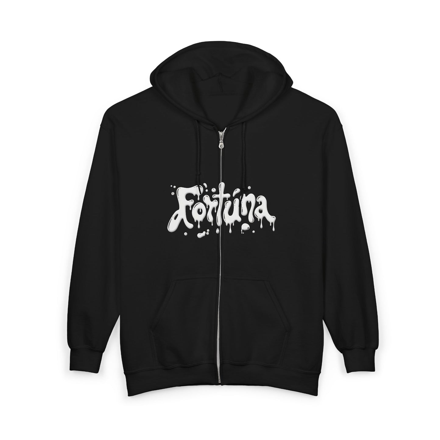 Fortuna Drip Zip Hoodie — Liquid Script Full-Zip Hoodie