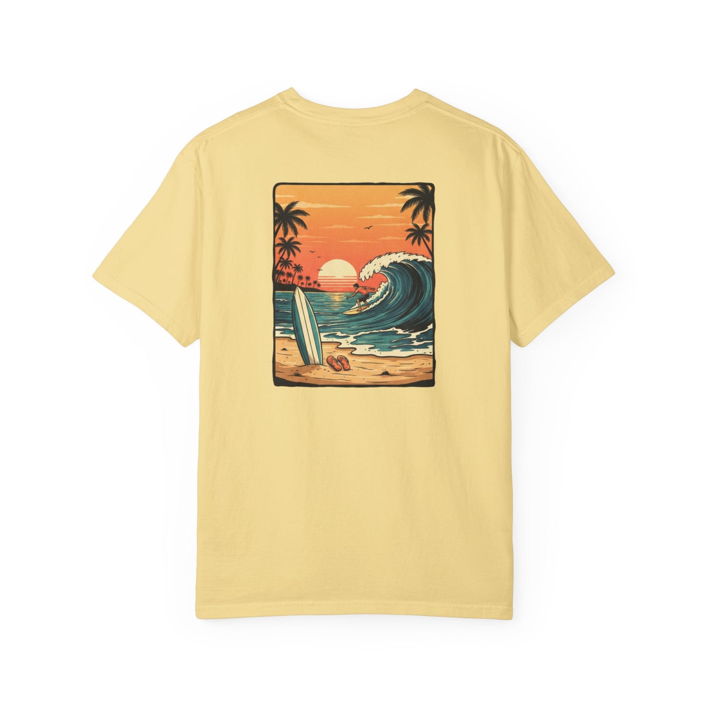 Sunset Surf Scene T-shirt | Retro Beach Wave Illustration