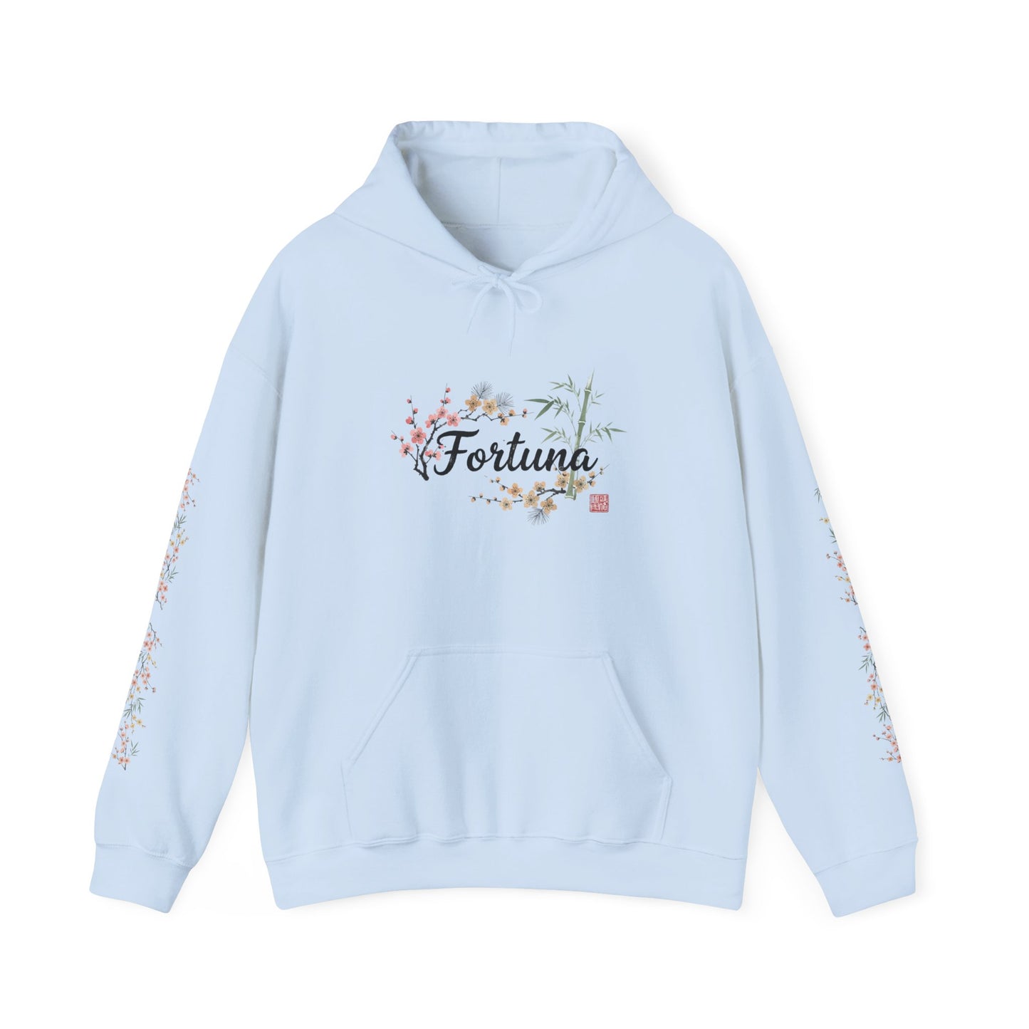 Fortuna hoodie | botanical lettering, sleeve florals