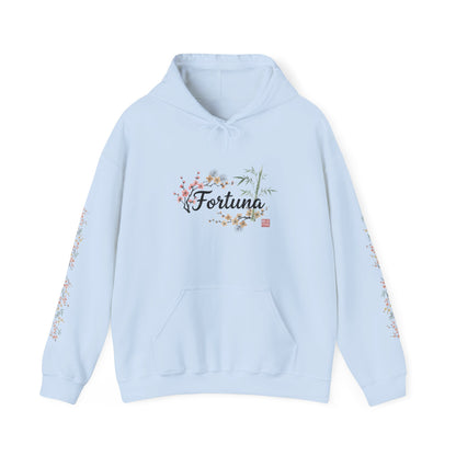 Fortuna hoodie | botanical lettering, sleeve florals