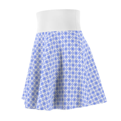 Blue Greek Floral Skater Skirt — Soft Pastel Pattern AOP