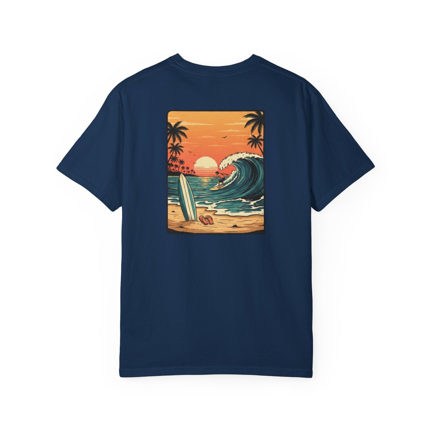 Sunset Surf Scene T-Shirt | Beach Wave Surfboard Tee