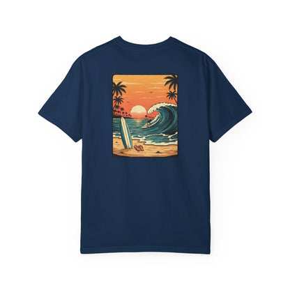 Sunset Surf Scene T-Shirt | Beach Wave Surfboard Tee
