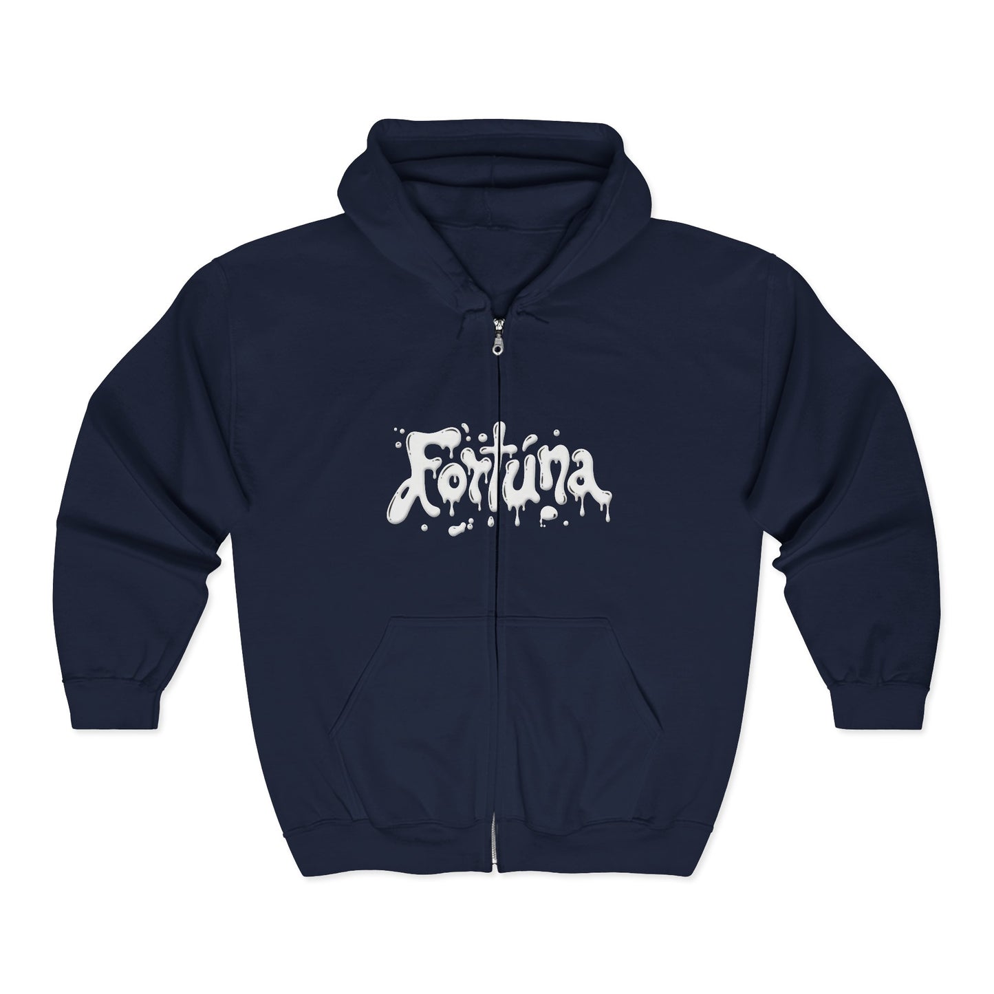 Fortuna Drip Zip Hoodie — Liquid Script Full-Zip Hoodie