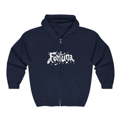 Fortuna Drip Zip Hoodie — Liquid Script Full-Zip Hoodie