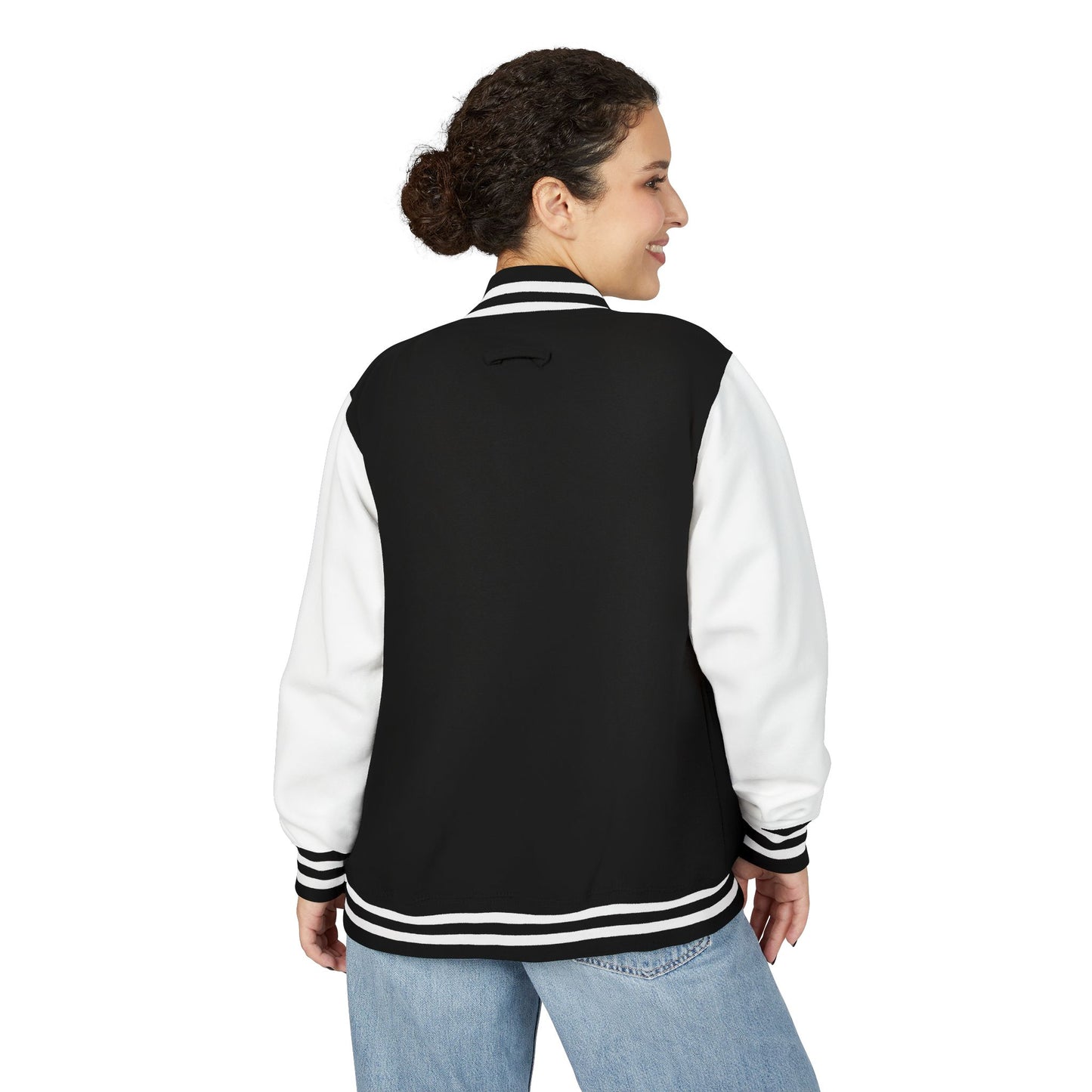 Embroidered Name Letterman Jacket — Classic Black & White Varsity Jacket