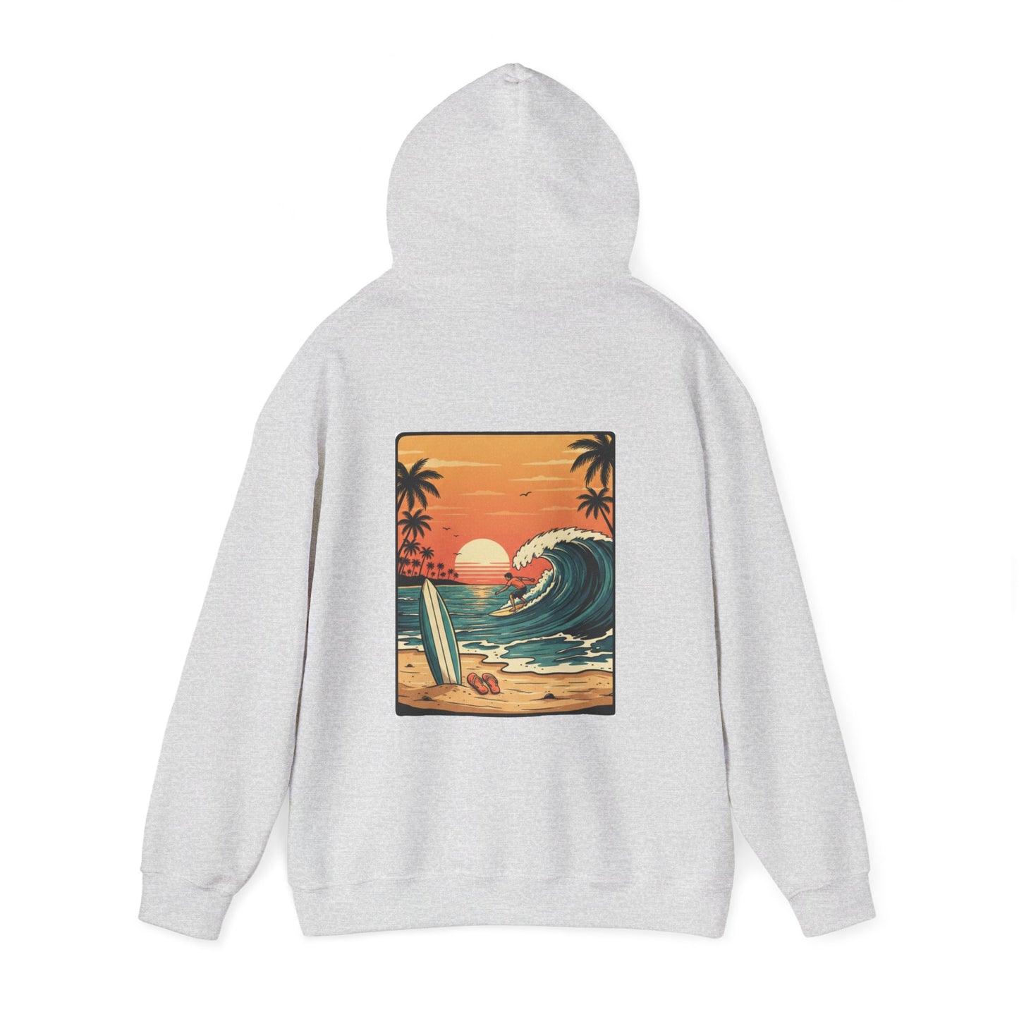 Sunset Surf Scene Hoodie | Retro Beach Wave Surfboard Palm Trees