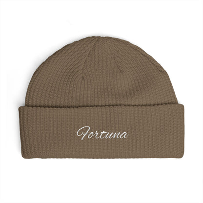 Fortuna Script Cuff Beanie | Embroidered Knit Hat