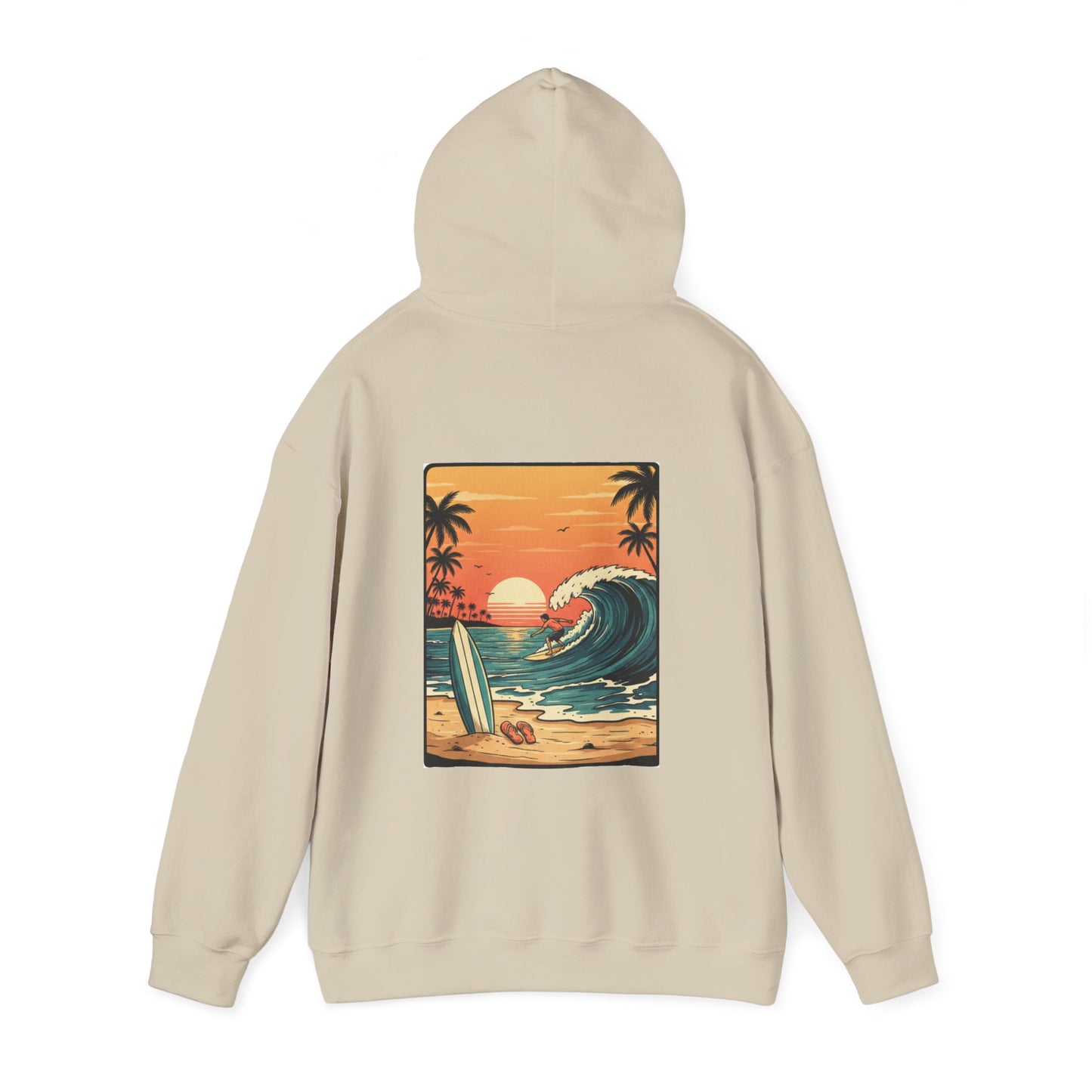 Retro Sunset Surf Scene Hoodie | Beach Wave Palm Trees