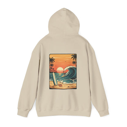 Retro Sunset Surf Scene Hoodie | Beach Wave Palm Trees