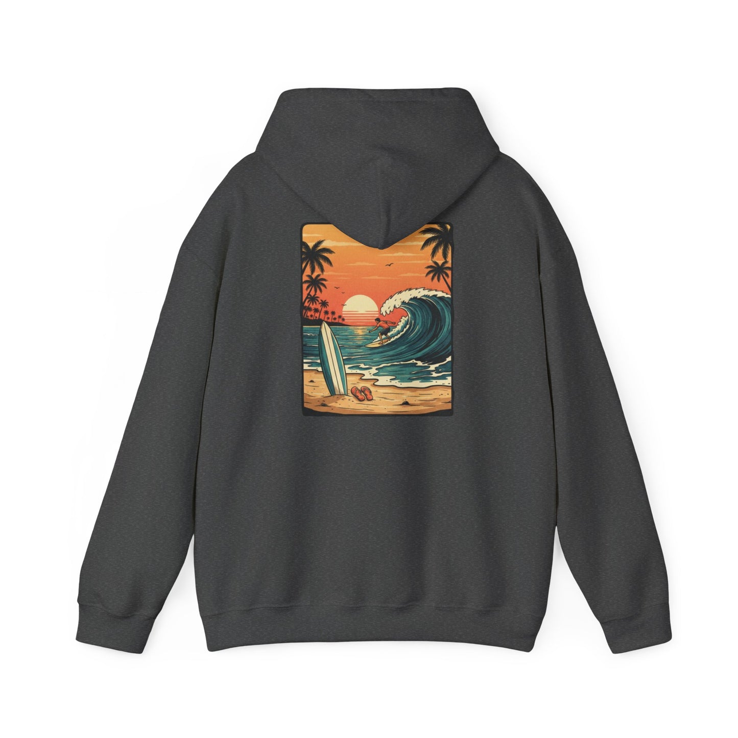Retro Sunset Surf Scene Hoodie | Beach Wave Palm Trees