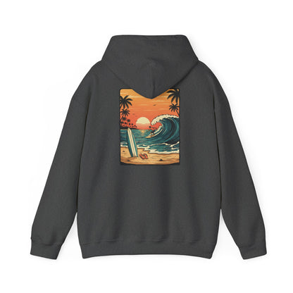 Retro Sunset Surf Scene Hoodie | Beach Wave Palm Trees