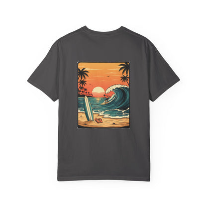 Sunset Surf Scene T-Shirt | Beach Wave Surfboard Tee