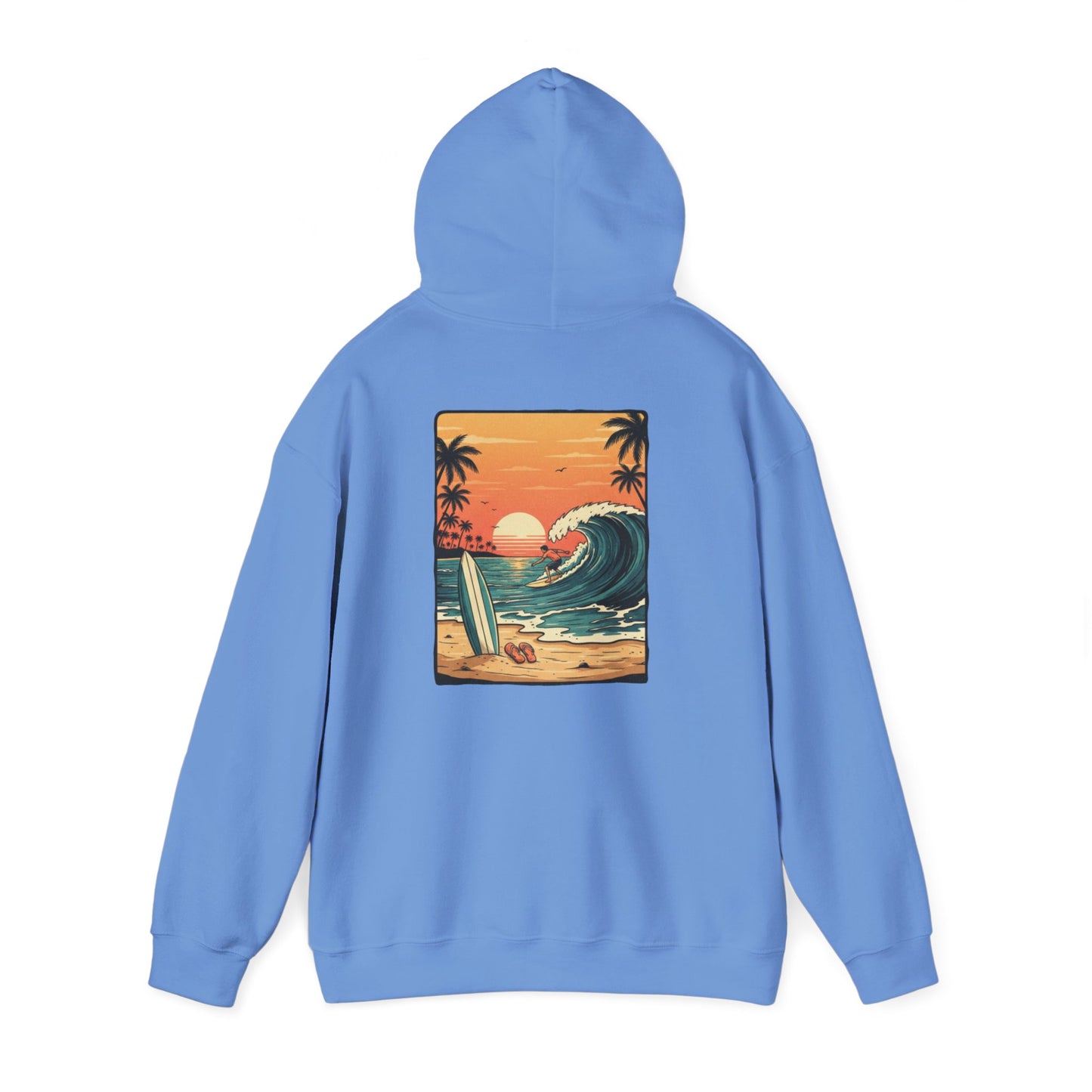 Retro Sunset Surf Scene Hoodie | Beach Wave Palm Trees