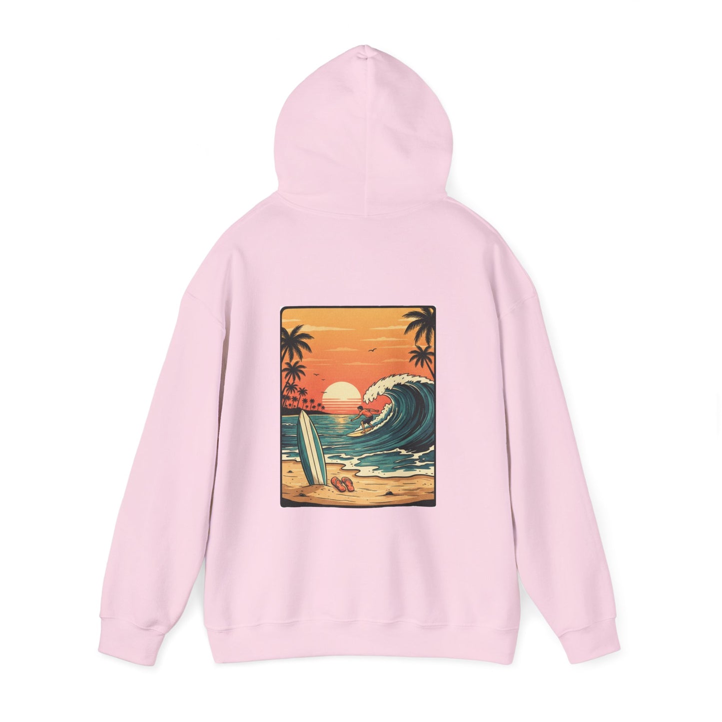 Sunset Surf Scene Hoodie | Retro Beach Wave Surfboard Palm Trees