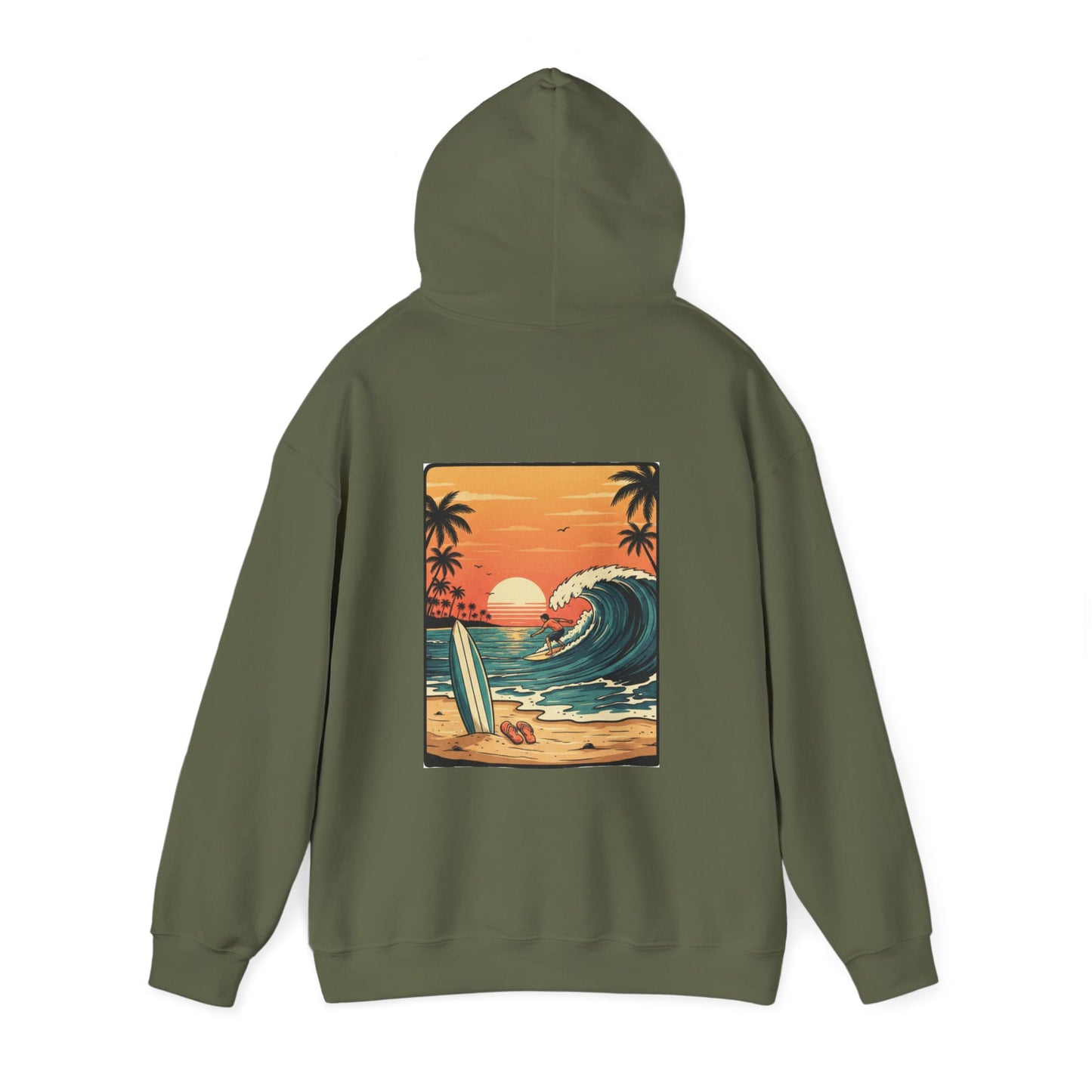 Retro Sunset Surf Scene Hoodie | Beach Wave Palm Trees